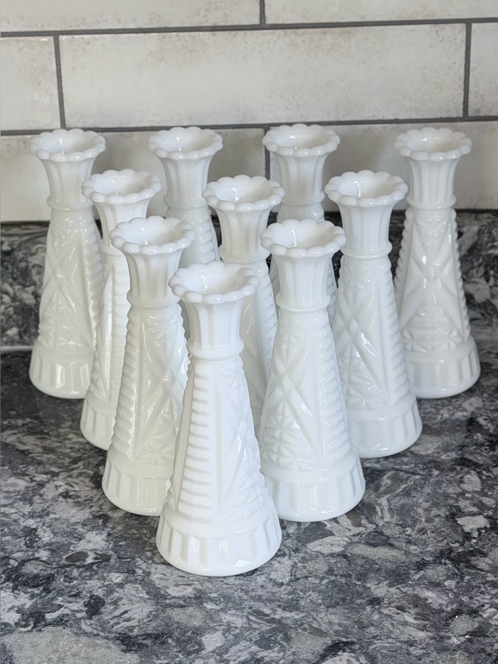 10 Anchor Hocking 6” White Milk Glass Vases